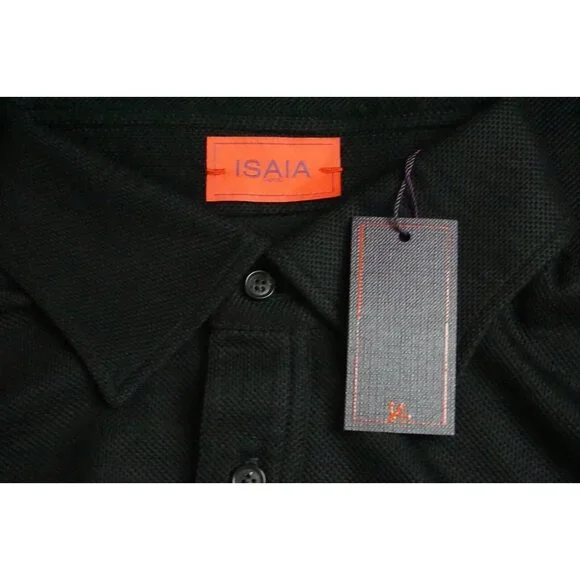 ISAIA NAPOLIMaglia Jersey Black Knit Polo Sweater 100% Wool Hand-Sewn L NEW